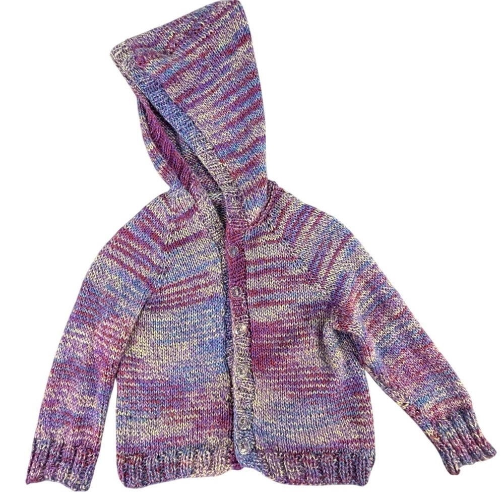 Kids Hand Knit Rainbow Striped Hooded Cardigan Sweater No Size